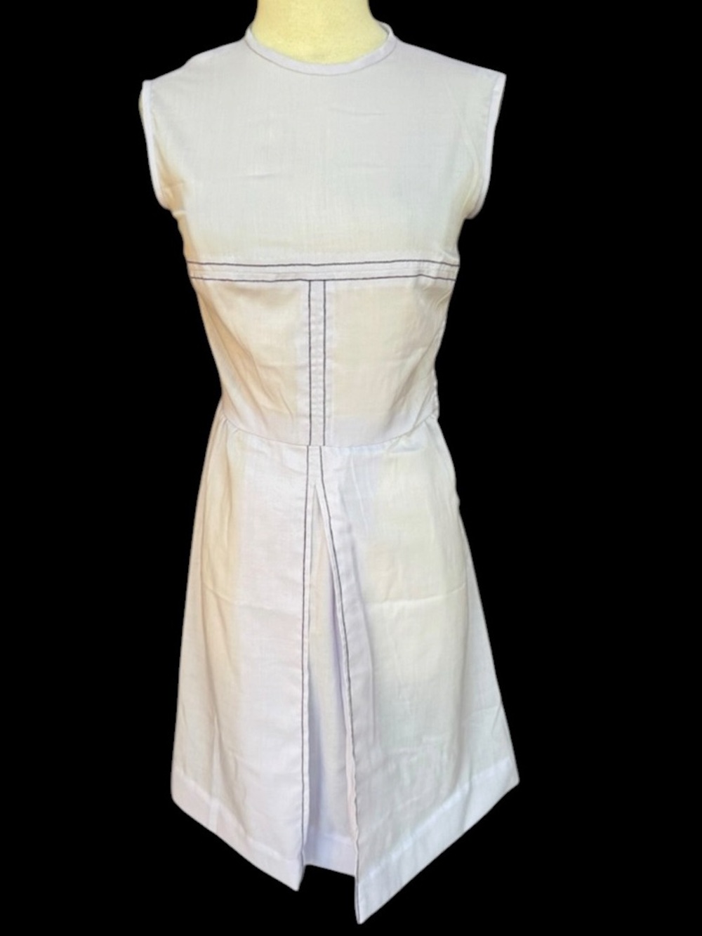 1960s Pale Lavender w/Purple Stitching Twill Poly/Cotton Shift Dress w/Back & Si